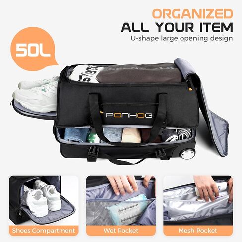 Rolling Duffle Bag With Wheels - 60L Large Wheeled Travel Duffel Bag with Shoe Compartment Water Resistant Duffle Bag for Traveling GYM Overnight Trip Weekender in Saudi Arabia