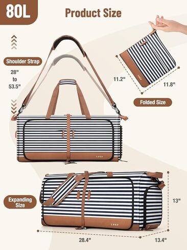 Lekesky Foldable Travel Duffle Bag for Women, 80L Large Duffel Bag with Separate Shoes Compartments & Straps, Carry On Weekend Bag for Women, Hospital, Overnight (Blue Stripes) in Saudi Arabia