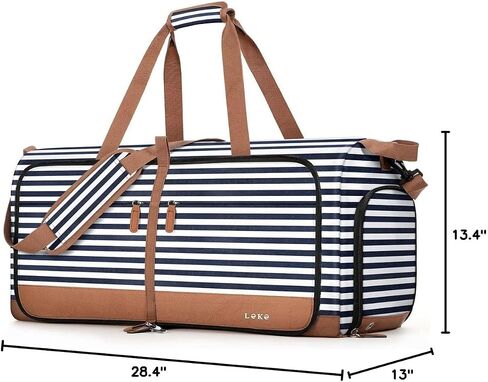 Lekesky Foldable Travel Duffle Bag for Women, 80L Large Duffel Bag with Separate Shoes Compartments & Straps, Carry On Weekend Bag for Women, Hospital, Overnight (Blue Stripes) in Saudi Arabia