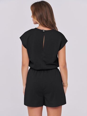 ANRABESS Rompers for Women Summer 2026 Casual Cap Sleeve Crewneck Drawstring One Piece Jumpsuit Outfits with Pockets in Kuwait