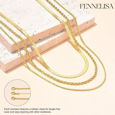 Layered Necklaces for Women,Dainty Gold Necklace for Women Trendy Gold Plated Necklace Set Stack Cuban Link Paperclip Chain Herringbone Jewelry Gifts 3Pcs in Saudi Arabia