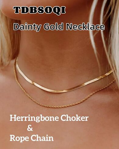 Gold Herringbone Necklace for Women Dainty 18K Gold Plated Layered Snake Chain Choker Necklaces Jewelry Set for Women in Kuwait
