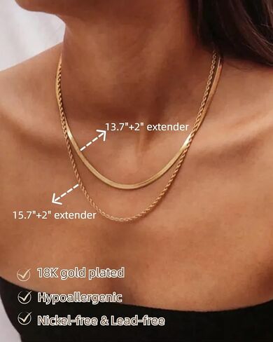Gold Herringbone Necklace for Women Dainty 18K Gold Plated Layered Snake Chain Choker Necklaces Jewelry Set for Women in Kuwait