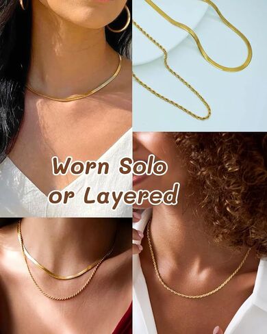 Gold Herringbone Necklace for Women Dainty 18K Gold Plated Layered Snake Chain Choker Necklaces Jewelry Set for Women in Kuwait