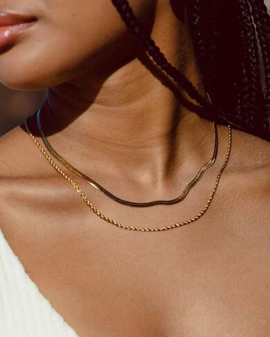 Gold Herringbone Necklace for Women Dainty 18K Gold Plated Layered Snake Chain Choker Necklaces Jewelry Set for Women in Kuwait