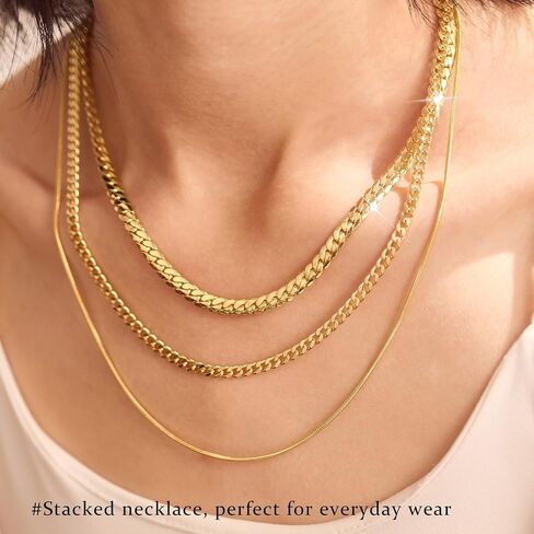 Layered Necklaces for Women,Dainty Gold Necklace for Women Trendy Gold Plated Necklace Set Stack Cuban Link Paperclip Chain Herringbone Jewelry Gifts 3Pcs in Saudi Arabia