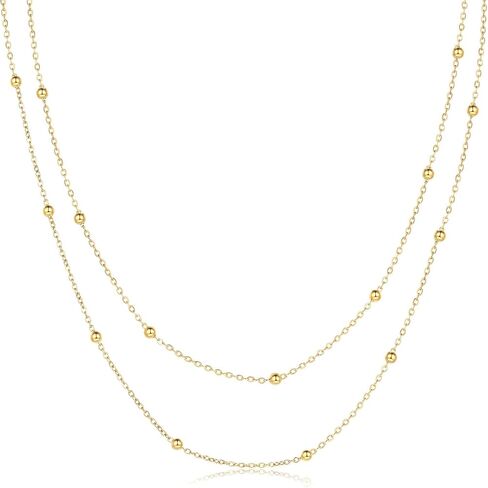 Gold Layered Necklaces for Women, Dainty Gold Choker Necklace,14K Gold Plated Herringbone Cable Link Chain Heart Pendant Necklace Set for Women, Surgical Steel Womens Chain in Kuwait