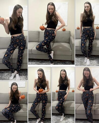 Halloween Pumpkin Spider Web Print Stretch Peach Butt Stretch Leggings in Kuwait