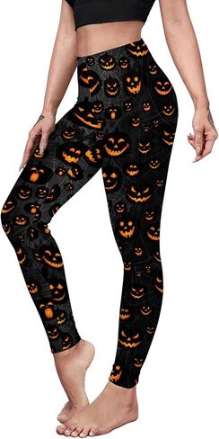Halloween Pumpkin Spider Web Print Stretch Peach Butt Stretch Leggings in Kuwait