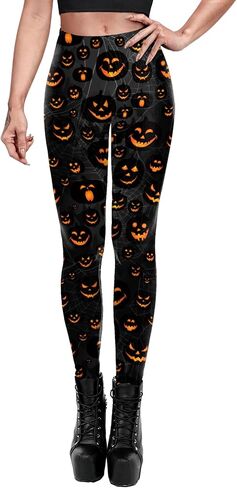Halloween Pumpkin Spider Web Print Stretch Peach Butt Stretch Leggings in Kuwait