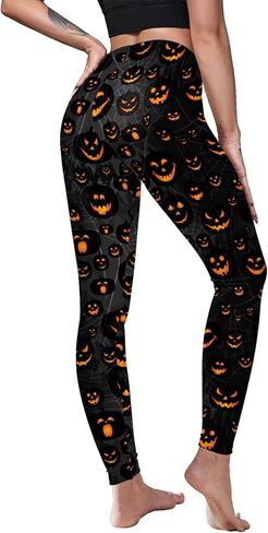 Halloween Pumpkin Spider Web Print Stretch Peach Butt Stretch Leggings in Kuwait