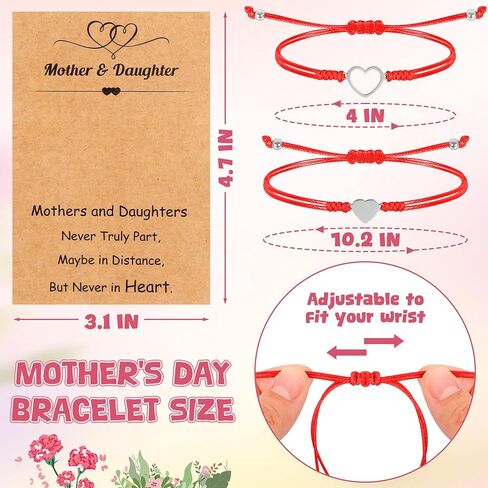 Mothers Day Bracelet Gifts, Adjustable Hearts Mother Daughter Bracelets with Card, Celebrate Love Mothers Day Gifts for Grandma Daughter Accessories in Saudi Arabia