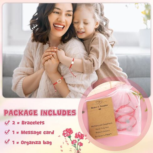 Mothers Day Bracelet Gifts, Adjustable Hearts Mother Daughter Bracelets with Card, Celebrate Love Mothers Day Gifts for Grandma Daughter Accessories in Saudi Arabia