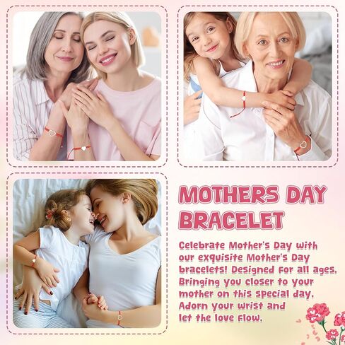 Mothers Day Bracelet Gifts, Adjustable Hearts Mother Daughter Bracelets with Card, Celebrate Love Mothers Day Gifts for Grandma Daughter Accessories in Saudi Arabia