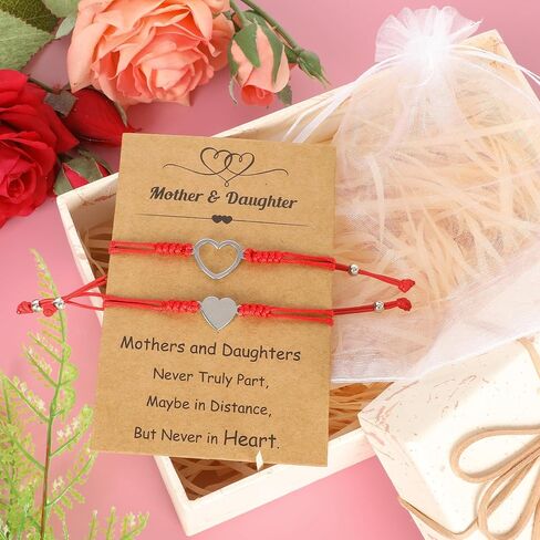 Mothers Day Bracelet Gifts, Adjustable Hearts Mother Daughter Bracelets with Card, Celebrate Love Mothers Day Gifts for Grandma Daughter Accessories in Saudi Arabia