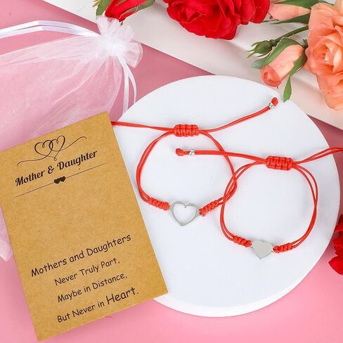 Mothers Day Bracelet Gifts, Adjustable Hearts Mother Daughter Bracelets with Card, Celebrate Love Mothers Day Gifts for Grandma Daughter Accessories in Saudi Arabia