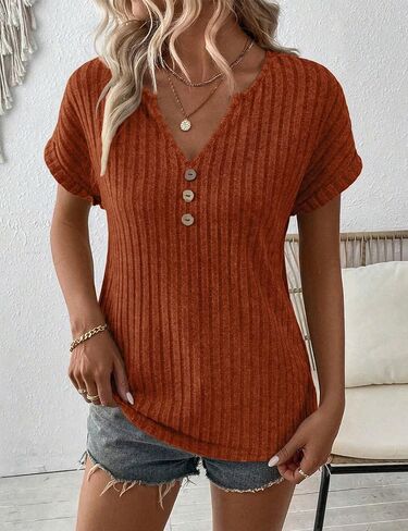 LURANEE Womens Short Sleeve Sweaters V Neck Tops Lightweight Dressy Casual Shirts Work Blouses S-XXL in Saudi Arabia