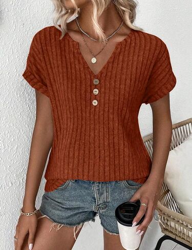 LURANEE Womens Short Sleeve Sweaters V Neck Tops Lightweight Dressy Casual Shirts Work Blouses S-XXL in Saudi Arabia