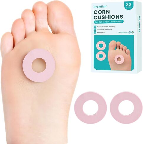 Callus Cushions for Bottom of Foot - Round Foam Padding with Water-Resistant Self-Stick Adhesive - Corn Cushions for Toes and Feet, Reduce Pain, Pressure and Friction from Shoes (Pink, 32 Count) in Kuwait
