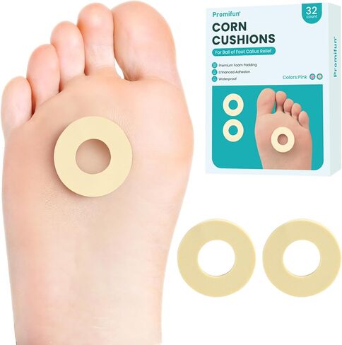 Callus Cushions for Bottom of Foot - Round Foam Padding with Water-Resistant Self-Stick Adhesive - Corn Cushions for Toes and Feet, Reduce Pain, Pressure and Friction from Shoes (Pink, 32 Count) in Kuwait