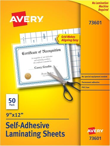 Avery® Clear Laminating Sheets, 9" x 12", Permanent Self-Adhesive, 50 Self-Laminating Sheets, Great for Protecting Documents, Photos, and Signs More (73601) in Saudi Arabia