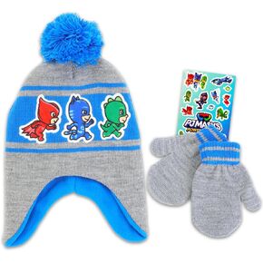 PJ أقنعة القبعة الشتوية و mittens مجموعة - حزمة إكسسوارات أقنعة PJ مع أقنعة PJ متماسكة بيني و mittens للملصقات الطقس البارد بالإضافة إلى ملصقات | PJ أقنعة هدايا العتاد الشتوية