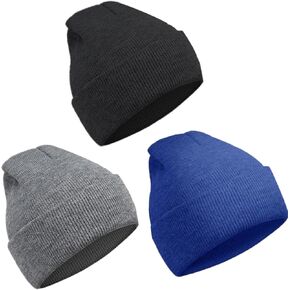 3 Pack Kids Winter Hat,Knit Stretchy Beanies Caps for Boys Girls Children,Toddler Winter Hat,Toddler Toque Black