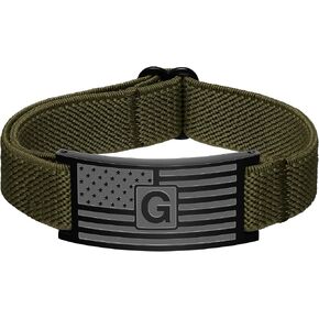 Graduation Gifts for Men Boys, Adjustable American Flag Initial Bracelet, Elastic Stretch Strap Letter Bracelets Patriotic Jewelry