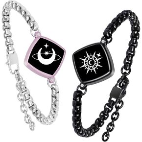 Long Distance Touch Bracelets,Vibration & Light up Couples Bracelets, Remote Smart Matching Bracelet for Couples Long Distance Relationship Girlfriend Boyfriend Xmas Gifts Black Pink