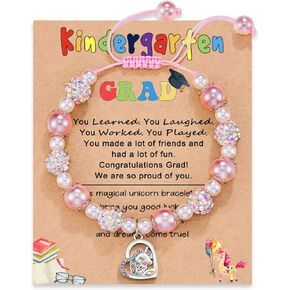 HGDEER Kindergarten/Preschool Graduation Gifts for Little One | Pink Pearl and Rhinestone Balls Unicorn Bracelet | Adjustable Length | Suitable for Daughter Granddaughter Niece