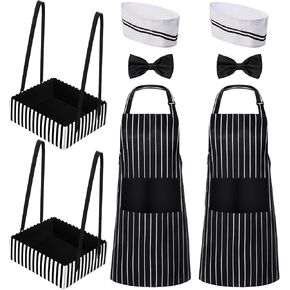 SATINIOR 8 Pcs Adult Waiter Costume Hot Dog Soda Jerk Movie Night Waitress Costume 1950s Circus Party Cosplay