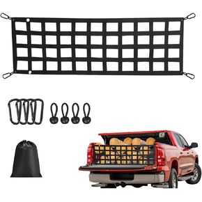 Heavy Duty Tailgate Net for Truck Bed 60'' x 18'' - Made from UV-Resistant Polyester, Complete Accessories - Fit for Full Size Truck, Pickup. Easy-to-use Tailgate Cargo Netting (Black)