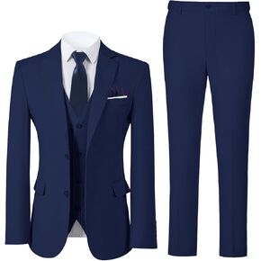 Boys Formal Suit Set with Dress Shirt Tie and Pocket Square, Adjustable Waist