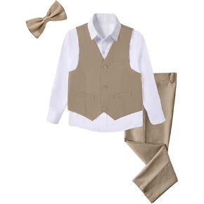 Boys 4-Pieces Suits Slim Fit Kids Outfits Vest Dress Pants Sets Formal Suit for Boy