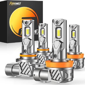 Forenner H11+9005 المصابيح الكهربائية ، 800 ٪ سطوع 6500 كيلو بارد أبيض أبيض ضباب الضباب ، مصابيح الضباب الأمامية 1: 1 ، play-n-plug ، حزمة من 4