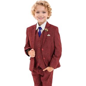 Retro Boys Slim Suits Tweed Herringbone Suit 3 Piece Formal Kids Wedding Ring Bearer Outfits Tuxedos Jacket Vest Pants