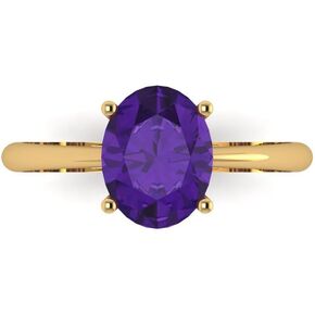 Clara Pucci 2 Ct Oval Cut VVS1 Natural Amethyst – Solitaire Statement Ring for Women – Solid 14K Yellow Gold – Birthstone Graduation or Anniversary Bridal Gift (Size)