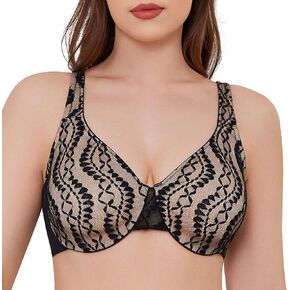 sheroine Women's Minimizer Underwire Sexy Lace Sheer Bra Full Coverage Back Smoothing Non-Padded Everyday Bras in Saudi Arabia