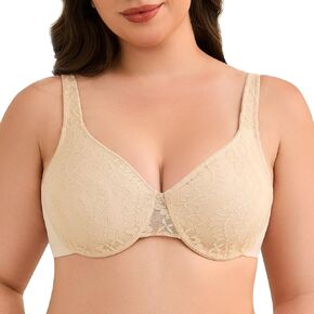 sheroine Women's Minimizer Underwire Sexy Lace Sheer Bra Full Coverage Back Smoothing Non-Padded Everyday Bras