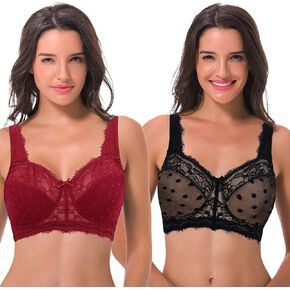 Curve Muse Women's Plus Size Minimizer Unlined Wireless Lace Full Coverage Bras
