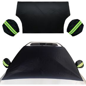 82"×49" Car Windshield Cover for Ice and Snow, All-Seasons Windshield Sunshade with Anti-Theft Straps and Side Mirror Covers, Waterproof Windproof Car Frost Protector, Portable Winter Car Accessories