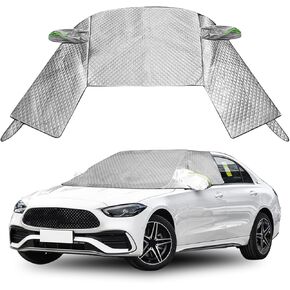 Car Windshield Cover with Side Mirror Covers 4 Layers Heavy Duty Protects Windshield from Rain Sun Frost Extra Large Size Fits SUV Trucks (Black-SUVs)