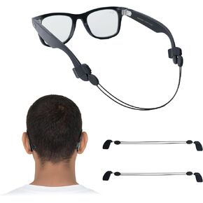 RCSTYLE HIBLOKS 2PCS حزام العين القابل للتعديل متوافق مع إكسسوارات META RAY-BAN ، لا يوجد حزام شمسي الذيل ، حامل خيوط النظارات للنظارات الذكية (15 بوصة ، أسود)