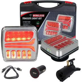 Magnetic Wireless Trailer Lights, Rechargeable LED Trailer Light for Towing Truck, Waterproof Tail Tow Lights Kit for RV Camper Boat Caravan, Portable Turn Signal Brake Running Stop