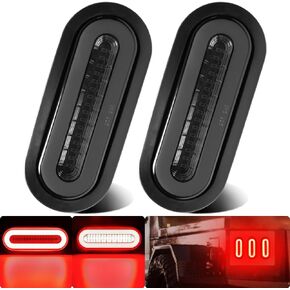 2Pcs 6" inch Smoked Lens Oval Red 52 LEDs Trailer Boat Halo Brake Stop Running Turn Signal Tail Lights w/Rubber Grommet, Sealed Submersible IP67 for Truck/RV/Van, DC 12V