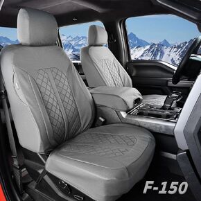 Truckiipa مخصص لأغطية مقاعد Ford F150 ، أغطية مقاعد للسيارات مقاومة للماء من الفورد Ford F150 ، 2017-2024 F250 F350 F450 Super Duty Crew Cab ، مجموعة كاملة ، رمادي ، رمادي
