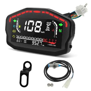 Motorcycle Speedometer Tachometer Digital MPH/KM Speed Gauge Fuel Indicator 6 Gear 14000r/min Multi-Function Odometer