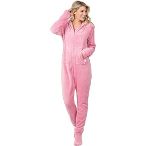PajamaGram Womens Onesie - Adult Footie Pajamas, Hoodie Footie, Zip Front