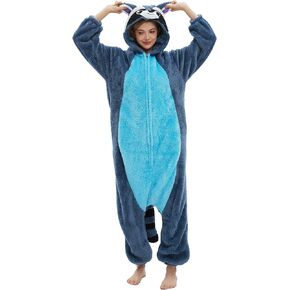 DarkCom Raccoon Onesie Halloween Costume One Piece Unisex Adult Pajamas Women Men Sleepwear Christmas Pajamas