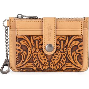 Montana West X Wrangler Credit Card Holder Western Floral Leather Wallet for Women Small Keychain Card Wallet with Rfid Lining, Zipper Coin Pocket, Slim and Compact Easy to Carry